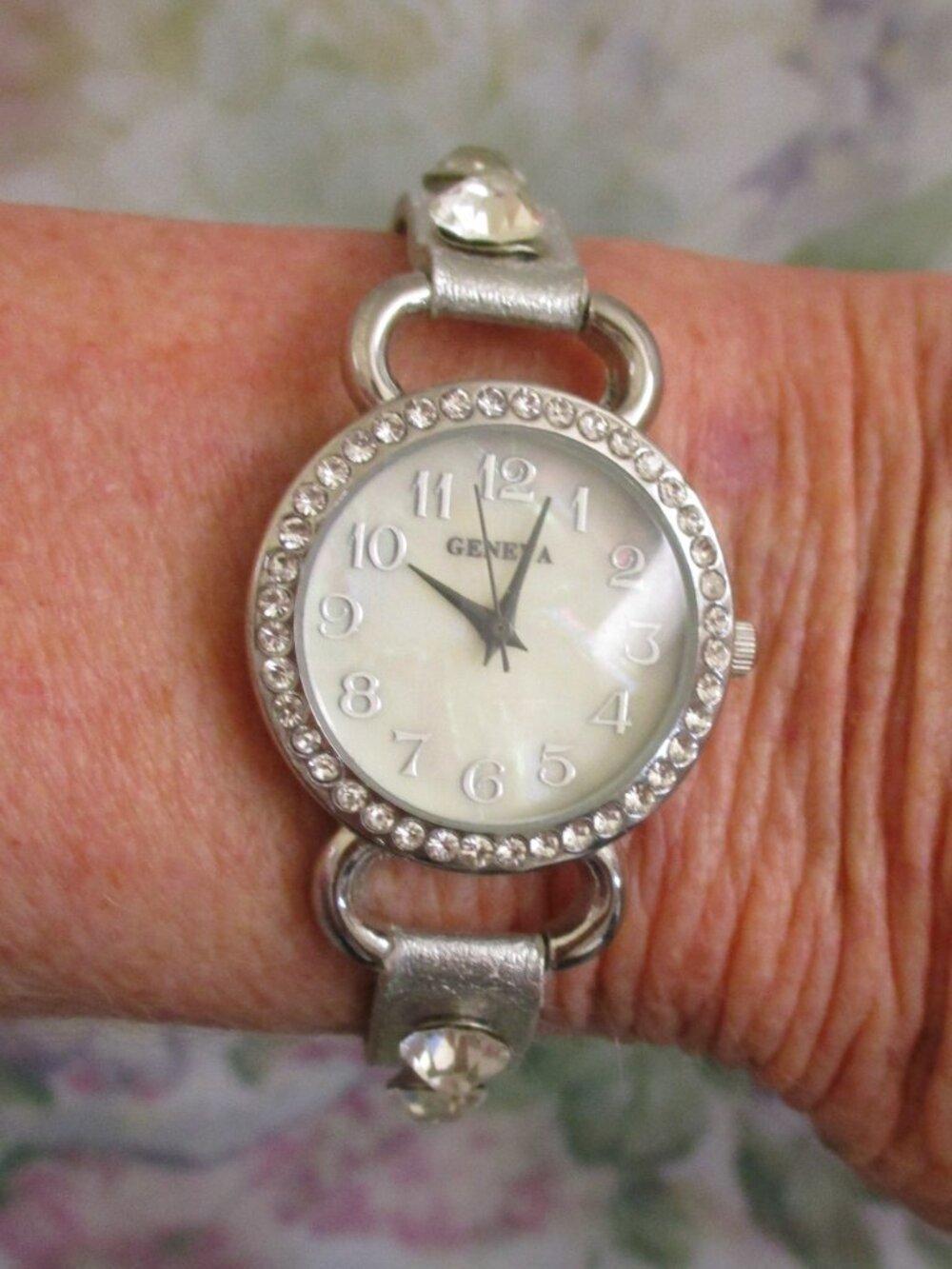 VINTAGE Geneva Rhinestone Mother of Pearl Watch ~ Quartz Designer Wristwatch